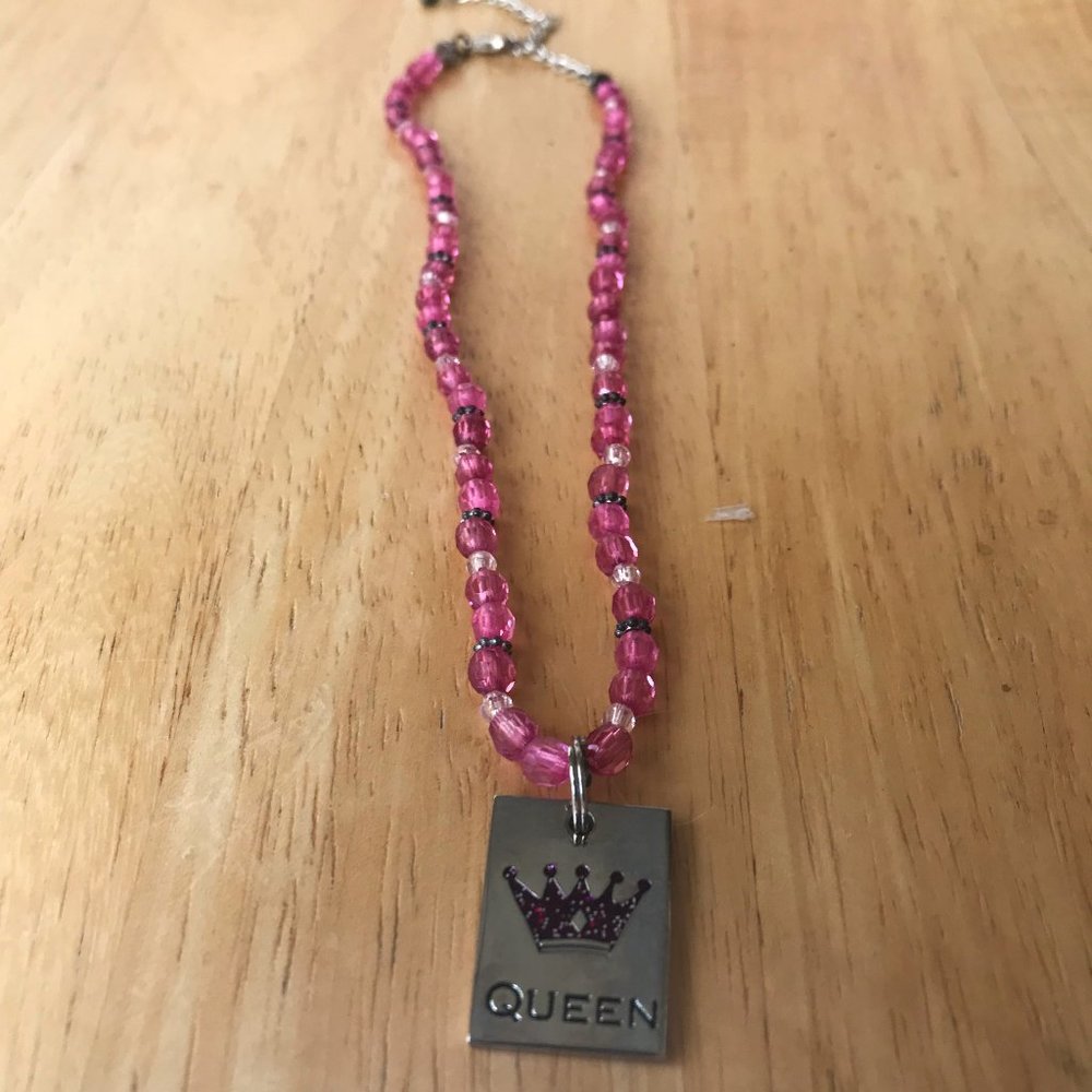 Queen Necklace Charm 15" Chain Handmade Vintage